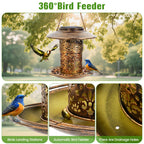 DY-SKTY Metal Bird Feeder for Outdoor Hanging, Large Capacity Solar light Wild Bird Feeder with Drainage Holes,Landing Ring, Solar Lanterns for Garden Decoration, Unique Bird Watching Gift for Outside