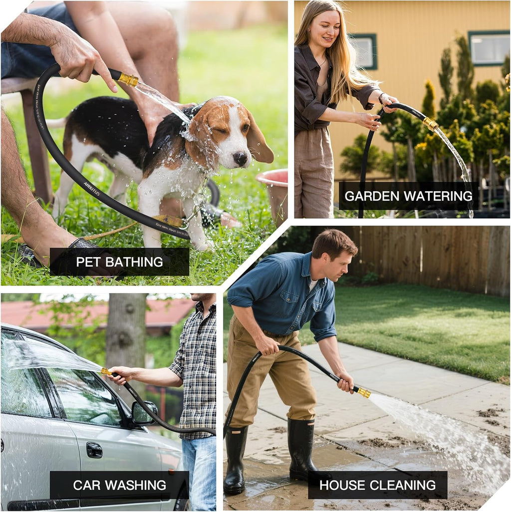 Garden Hose 5/8" x 75ft - No-Kink Flexible Water Hose 600 PSI Burst Pressure, Lightweight & Durable for Yard, Car Wash, Pets Black