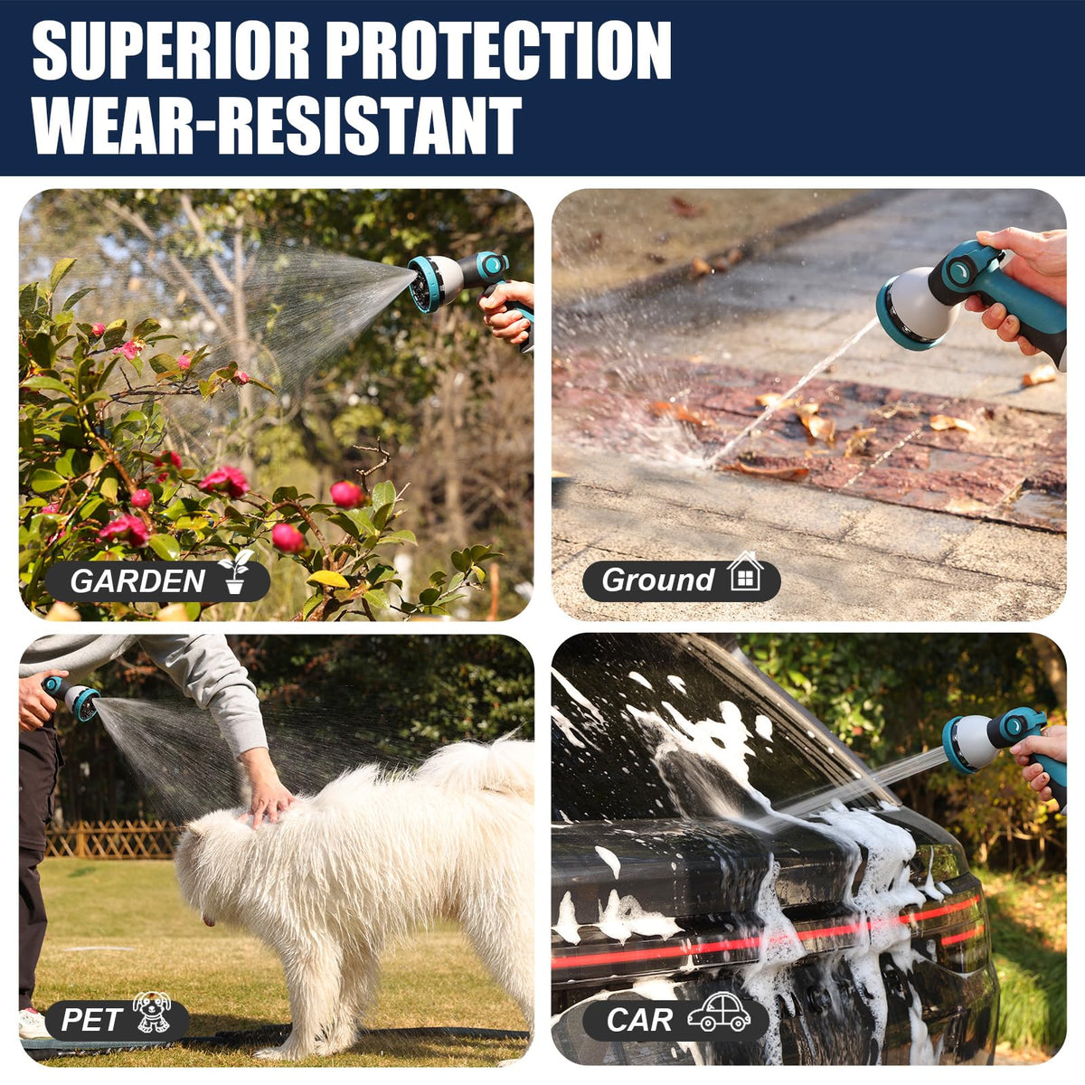 VERDOW Garden Hose 50 ft, Non-Expandable Lightweight Water Hose, 360° Swivel Fittings, 10-Pattern Spray Nozzle Flexible Hose for Yard, Lawn, Ourdoor Ues