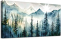 Lapremoly Framed Wall Art - Modern Fog Forest Landscape Canvas Prints for Living Room, Bedroom, Office - Ready to Hang - Blue Abstract Wall Decor