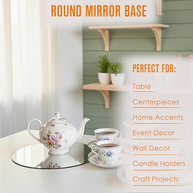 Houseables Mirror Centerpieces for Tables, Round Mirrors for Centerpieces, Mirrored Trays, Round Table Plate Tray, Circle, Glass Charger, Wedding, Center Piece, Small, Base, Candle, 10 Inch, 12 Pack