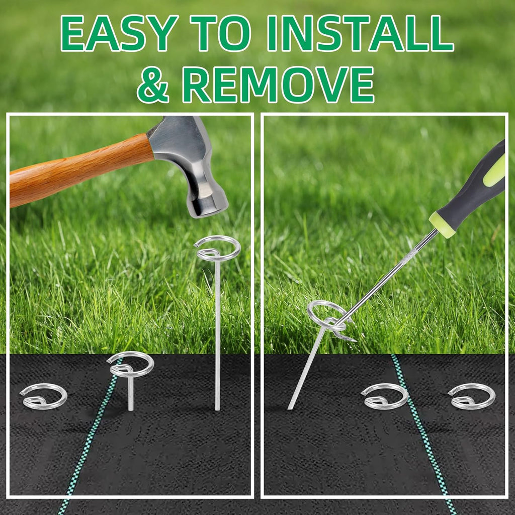 300 Pack 6 Inch Landscape Staples, Thickened 8 Gauge Circle Top Garden Stakes Heavy Duty Galvanized Landscape Fabric Pins for Securing Weed Barrier, Turf, Lawn, Fence, Tent