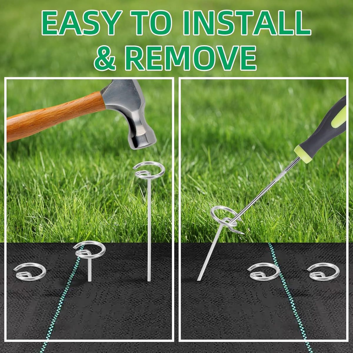 300 Pack 6 Inch Landscape Staples, Thickened 8 Gauge Circle Top Garden Stakes Heavy Duty Galvanized Landscape Fabric Pins for Securing Weed Barrier, Turf, Lawn, Fence, Tent