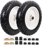 MZREXN 4.80/4.00-8" Flat Free Tire and Wheel 15" Solid Wheelbarrow Tires, 3.00-4.00/4.80-8" with 5/8" & 3/4" Bearings, 3" Centered Hub for Hand Truck Garden Trailers Utility Cart Yard Wagon 2PCS White