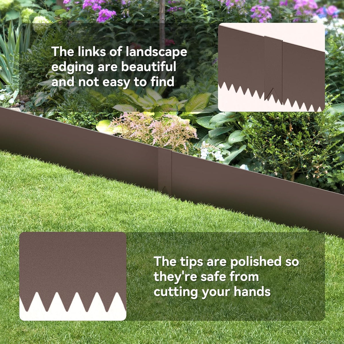 6PCS 40" L x 6" H Brown Landscape Edging - Each (20ft Total) Galvanized Steel Edge for Lawn Yard- No-Dig Hammer-in Heavy Duty Metal Edging Border with 6 Clips