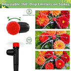 20 Pieces Drip Irrigation Emitters, Adjustable 360 Degree Drip Stream Emitters on 5" with Stake for 1/4" Drip Irrigation Tubing Irrigation 8 Hole Stream Drippers for Garden Watering System