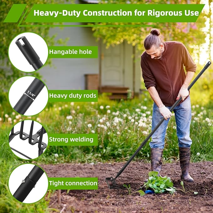 Weeding Hoe Garden Tool, 2 in 1 Stirrup Hoe and Cultivator with 73 inch Adjustable Long Handle, Heavy Duty Metal Garden Action Scuffle Hoes for Efficient Weeding Soil Aeration Small Weeder Tool