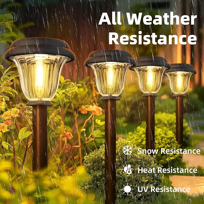 DERAYSION Solar Lights Outdoor 6 Pack, Stainless Steel Glass Solar Pathway Lights, Auto On/Off Long-Lasting Waterproof Landscape Lighting for Garden, Landscape, Path, Yard, Warkway (Warm White)
