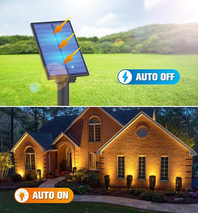 APONUO Metal Solar Spot Lights Outdoor with 9.8ft Cable Solar Powered Landscape Lighting Low Voltage IP65 Waterproof Auto On/Off for Outside Garden Yard Landscape Pathway Garage-Warm White(1-in-1)