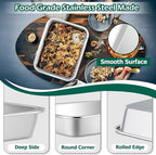 TeamFar Lasagna Pan, 10.6 x 8.3 x 1.7inch Stainless Steel Rectangular Cake Brownie Pan Casserole Baking Dish, Compact for Toaster Oven, Non Toxic & Healthy, Brushed Finish & Easy Clean-Dishwasher Safe