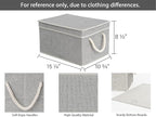 StorageWorks Large Storage Bins with Lids, Decorative Storage Boxes with Lid and Soft Rope Handles, Foldable Storage Baskets for Closet, Shelves, Stackable, Gray, 3-Pack