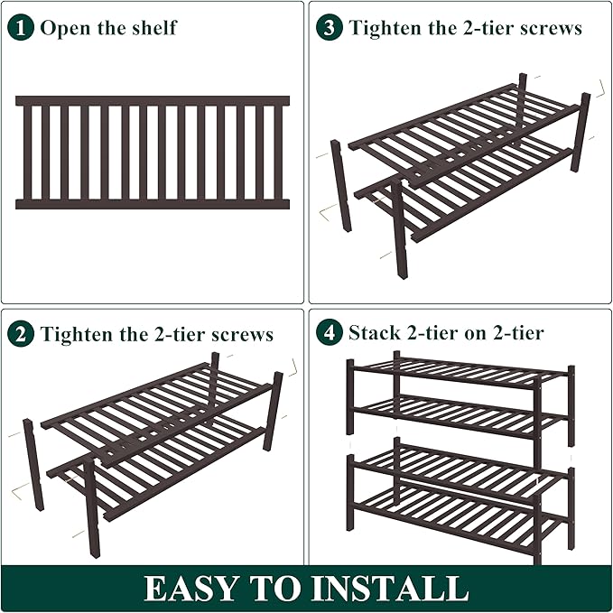 Smiry Bamboo Shoe Rack for Closet, 4 Tier Wooden Stackable Shoe Organizer, Free Standing Shoes Storage Shelf for Entryway, Front Door Entrance, Brown