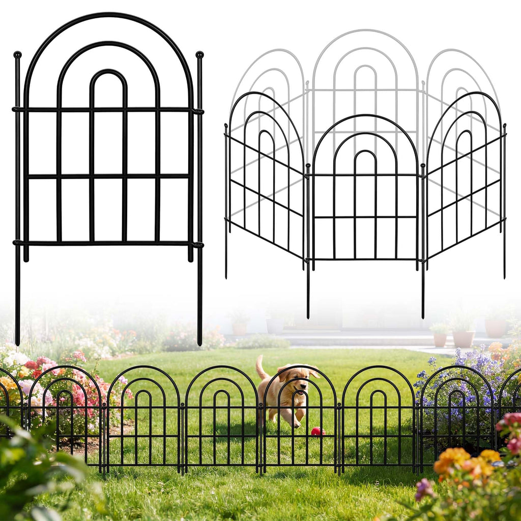 ArdeFentium Garden Fence Panels – 17"(H)x 10.83ft Arched Fencing with Tool-Free Install, Metal Fence Panels Rustproof Outdoor Barrier for Yard, Patio, Flower Beds, Dog Barrier, Decor and Garden Edging