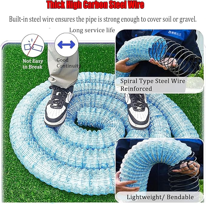 Commercial French Drain Pipe for Water Drainage, Construction Site/Sports Field Perforated Pipes & Weeping Tile, Dia 2in 3.9in 5.9in Wide Underground Drainage Systems(Dia10cm/3.9in,Long 6m/19.7ft)