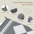 OMERAI Reversible Waterproof Outdoor Rug for Backyard,Plastic Textured Resistant Outdoors Rugs,Portable Washable Easy Cleaning Foldable Camping Beach Carpet for Patio Courtyard, 5'x8' Gray & White