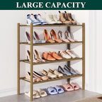 Smiry Bamboo Shoe Rack for Closet, 4 Tier Wooden Stackable Shoe Organizer, Free Standing Shoes Storage Shelf for Entryway, Front Door Entrance, Walnut