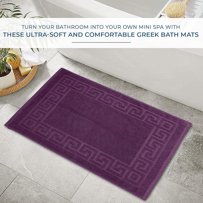 DAN RIVER Greek Bath Mat - Purple Passion, 100% Ring Spun Cotton, Pack of 2, 20x32 inches, 800 GSM, Non-Slip, Absorbent, Quick Drying, Machine Washable Bathroom Floor Mats for Shower, Kitchen & Bath