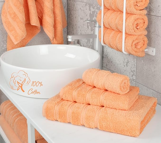 American Soft Linen Premium 3 Piece Towel Set, 1 Bath Towel 1 Hand Towel 1 Washcloth, 600 GSM 100% Cotton Turkish Towels for Bathroom, Peach Towel Set