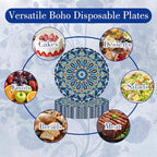 100 Count Boho Paper Plates (50×7"+ 50×9") – Disposable Plates for Party, Retro Bohemian Style Dessert Dinner Plate Set for Daily Use, Holiday, Wedding, Events