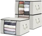 Fab totes 3 Pack Clothes Storage, Foldable Thick Fabric Blanket Storage Bags, Containers for Organizing Bedroom, Closet, Clothing, Comforter,Organization with Handle,Ivory White