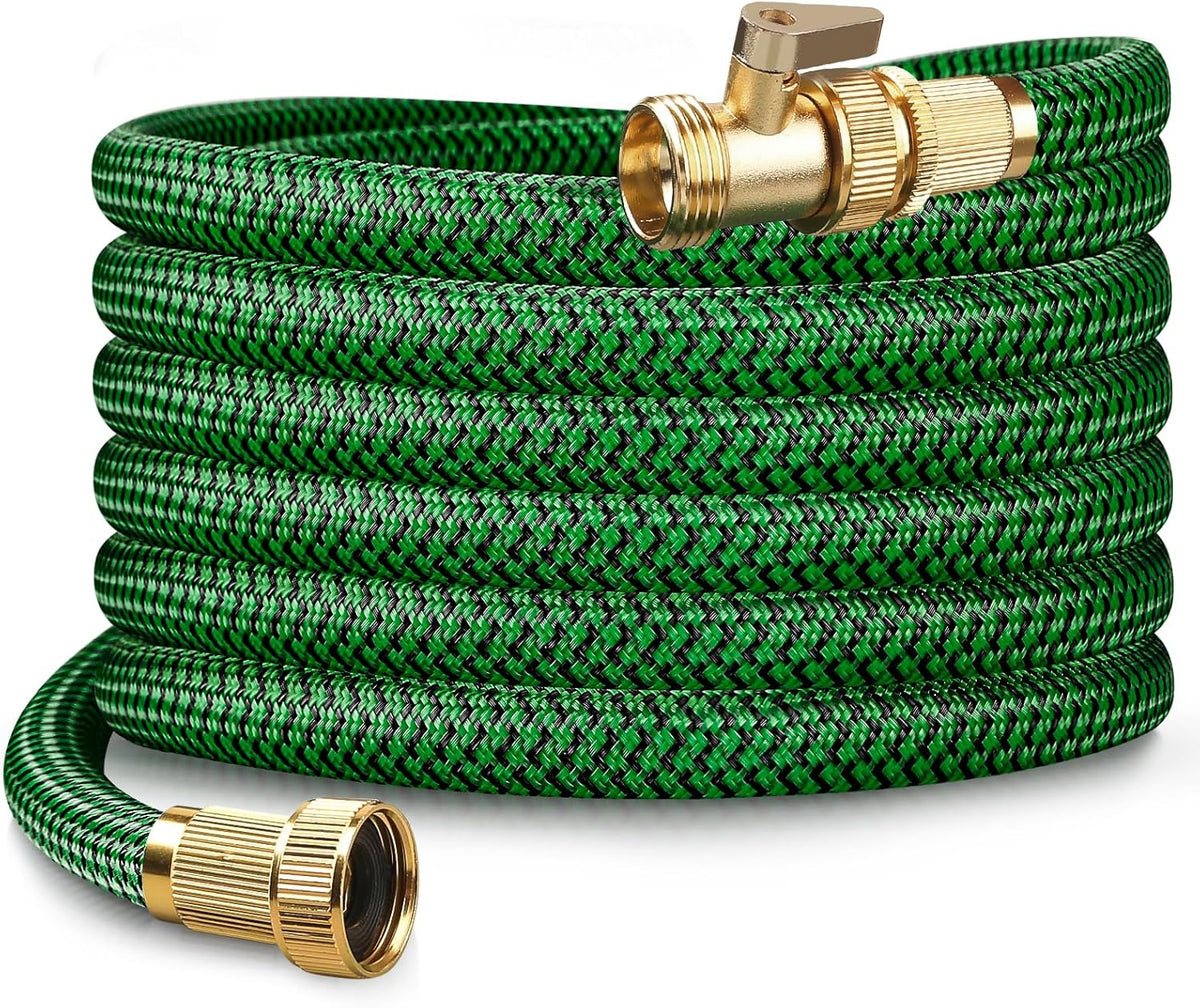 Upgraded Garden Hose 75ft, Non-Expandable Hose, Heavy Duty Kink-Resistant Flexible Water Hose with High-Density Fabric,LeakProof Hose Metal Shut-Off Valve Connector for Patio, Car Wash. (75FT)