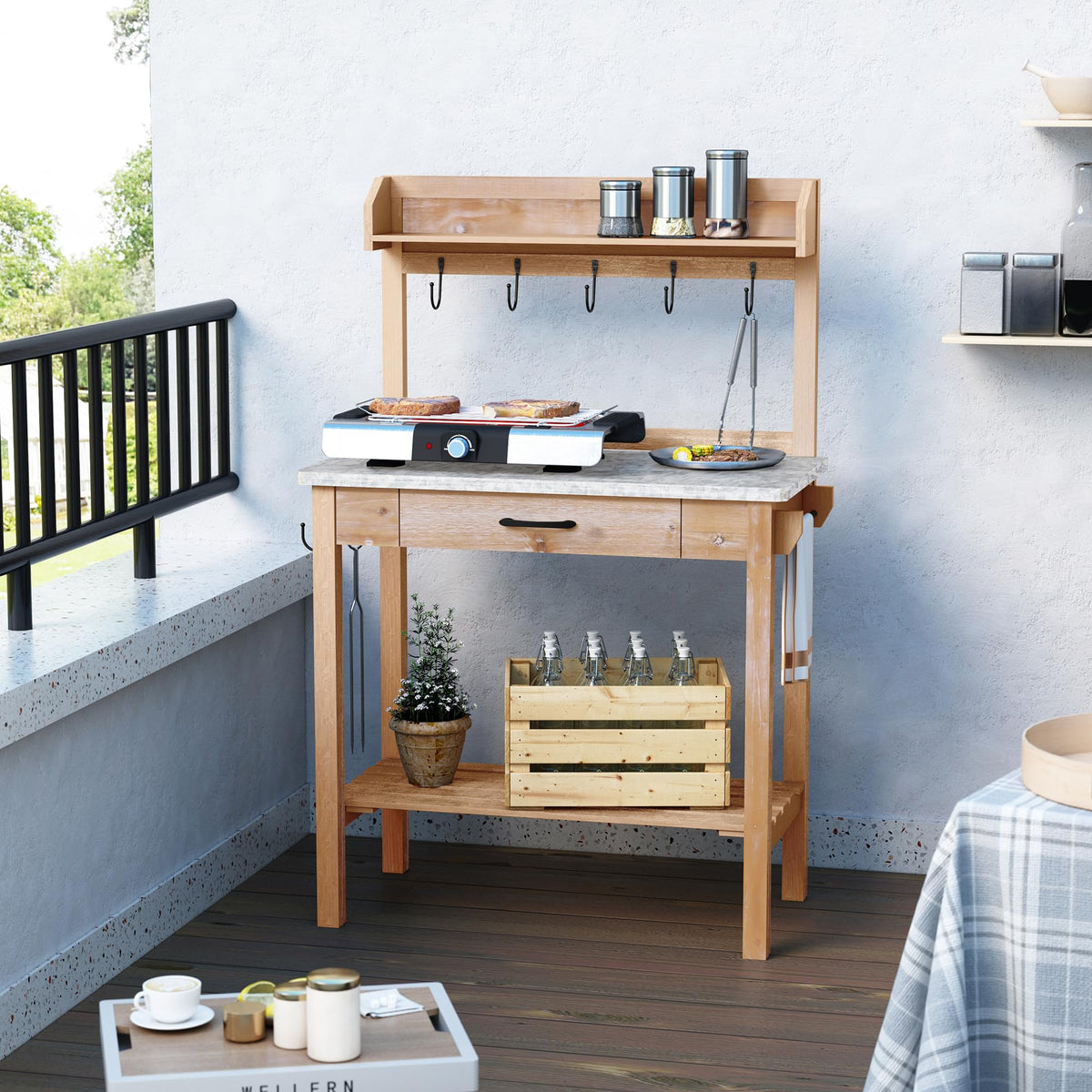 HOLTICO Potting Bench with Storage Drawer, Natural