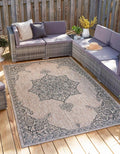 Unique Loom Outdoor Traditional Collection Area Rug - Antique (10' x 14' 1" Rectangle Beige/Black)