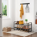 Shoe Rack - Expandable Shoe Organizer for Closet, Adjustable Metal Shoe Shelf Storage, 2 Tier Stackable Long Shoe Stand Holder for Garage, Entryway, Door Entrance, Black