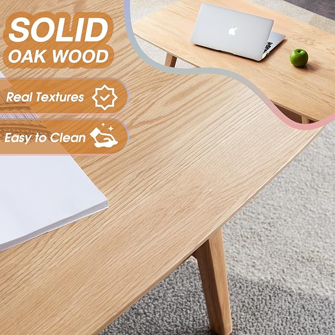 Oak Wood Coffee Table - 2-Tier Wooden Center Table for Living Room,Apartment, and Office, Farmhouse Rustic Rectangle Table, Easy Assembly,47 Inch