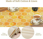 Honeycomb Bee Table Runner, Cute Abstract Geometric Yellow Honeycombs Print Table Cover for Kitchen Dining Table Indoor Outdoor Party Decor, 13x108inch