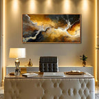 Abstract Wall Art for Bedroom, Marble Canvas Wall Decor for Living Room, Black and Gold Picture Print Artwork for Office, Size 48 x 24 Inches Framed