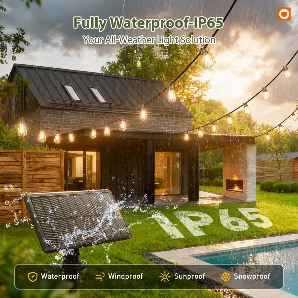 addlon 52(48+4) FT Solar String Lights Waterproof, Remote Dimmable 16+1 LED