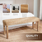 Indoor Bench Wicker for Entryway Bench, Wood Bench for Living Room Dining Bench or End of Bed Bench, 47" Boho Bench with Solid Wood Acacia & Natural Woven Seat, Rustic Farmhouse Rattan Hallway Bench