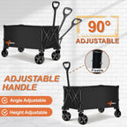 Collapsible Folding Wagon, 350lb Weight Capacity Collapsible Wagon with All-Terrain Wheels, Cup Holders and Adjustable Handle Utility Wagon, for Grocery Camping Garden Sports Shopping, Black