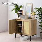 Buffet Cabinet with Storage, Storage Cabinet with Rattan Decor Doors, Accent Sideboard Bufft with Solid Wooden Feet, for Living Room, Hallway, Kitchen, Buffet Table