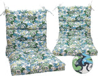 Magpie Fabrics Indoor Outdoor Tufted High Back Chair Cushion Set of 2, Waterproof All-Weather Deep Seating Rocking Chair Patio Garden Chaise Lounge Sun Lounger Chair Cushions(Botanical Blue Green)