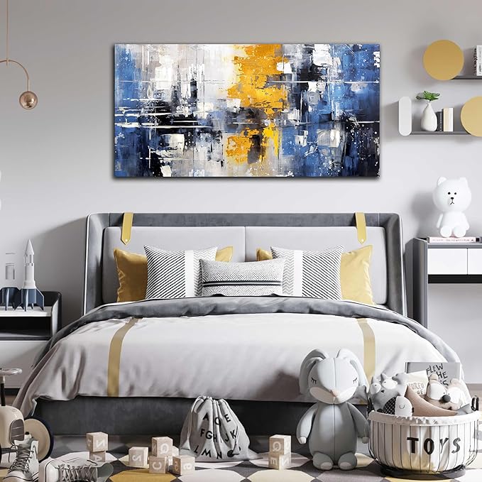 ZHAOSHOP Blue Wall Art for Living Room - Abstract Wall Decor for Office - Modern Minimalist Wall Art for Bedroom Size 24" x 48"