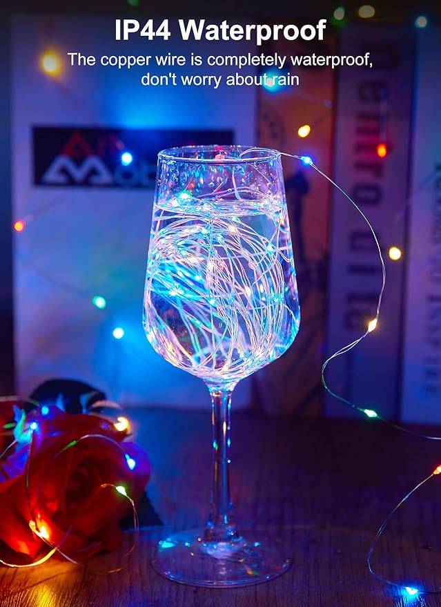 Minetom 66Ft 200 LED Outdoor String Lights, Fairy Lights Battery Operated with Remote, Waterproof, for Bedroom Dorm Patio Tapestry Backyard Garden Party Indoor Christmas Decoration, Multicolor
