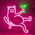 Cat Neon Sign for Wall Decor,Cat Holding Cocktail Neon Lights for Bedroom,Cute Cat Sign for Bar,Light Up Cat Sign,Cat Neon Light Sign for Pubs,Lounge,Cat Led Signs for Wall Decor,Home Bar