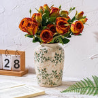 Vintage Pastoral Green and Beige Vase, Round Ceramic Floral Vases, Retro Ice Cracked Chinoiserie Vase for Home Decor, Living Room, Bookshelf, Office, Rustic Table Centerpiece 7.8 Inch