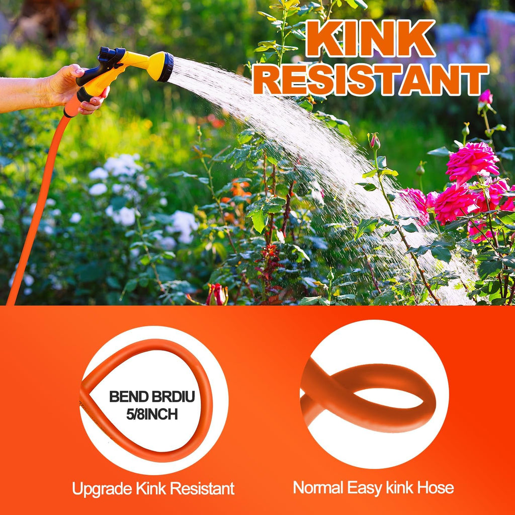 YOTOO Heavy Duty Hybrid Garden Lead in Water Hose 5/8-Inch by 10-Feet 150 PSI, Kink Resistant, All-Weather Flexible with Swivel Grip Handle and 3/4" GHT Solid Brass Fittings, Orange