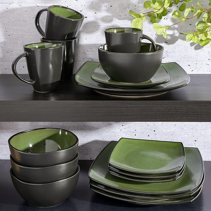 Gibson Elite Soho Lounge 16 Piece Dinnerware Set, Green