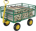 3-in-1 Heavy-Duty Steel Garden Cart, 1400 Lbs Garden Wagon, with 13 Inch All-Terrain Tires and Removable Mesh Side Panels, 180° Rotating Handle, Metal Utility Yard Trailer, Outdoor Gardens Wagon Cart