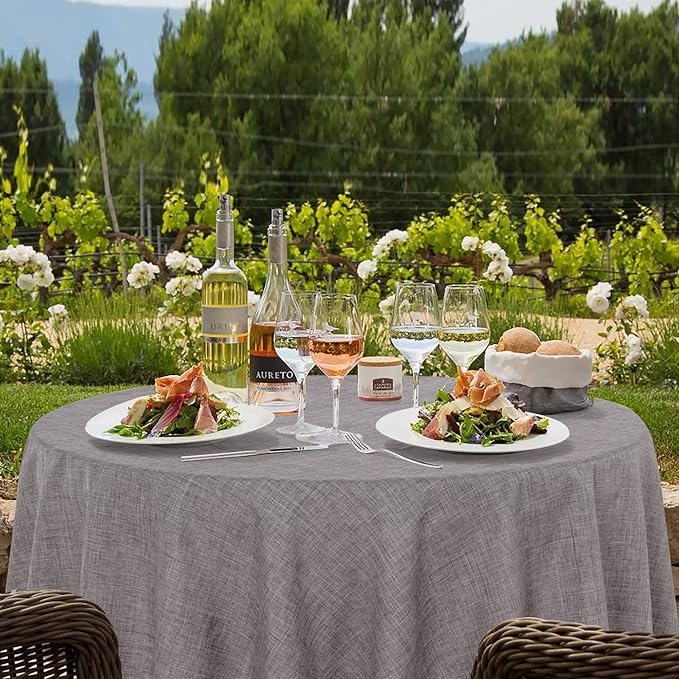 Fitable Linen Textured Tablecloths 60 Inches Round - 2 Pack Faux Burlap Table Clothes for Kitchen, Dining Room, Party, Farmhouse, Outdoor (Great for 20"-48" Round Tables, Stone)
