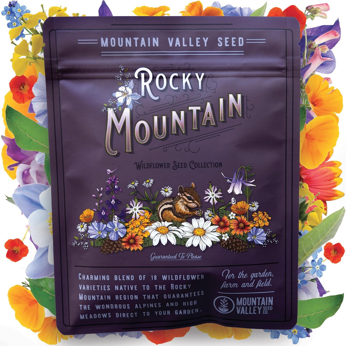 Wildflower Seeds - Rocky Mountain Mix, 2 oz (80,000+ Seeds) – 18 Non-GMO Varieties – Bulk Pollinator-Friendly Blend for Planting