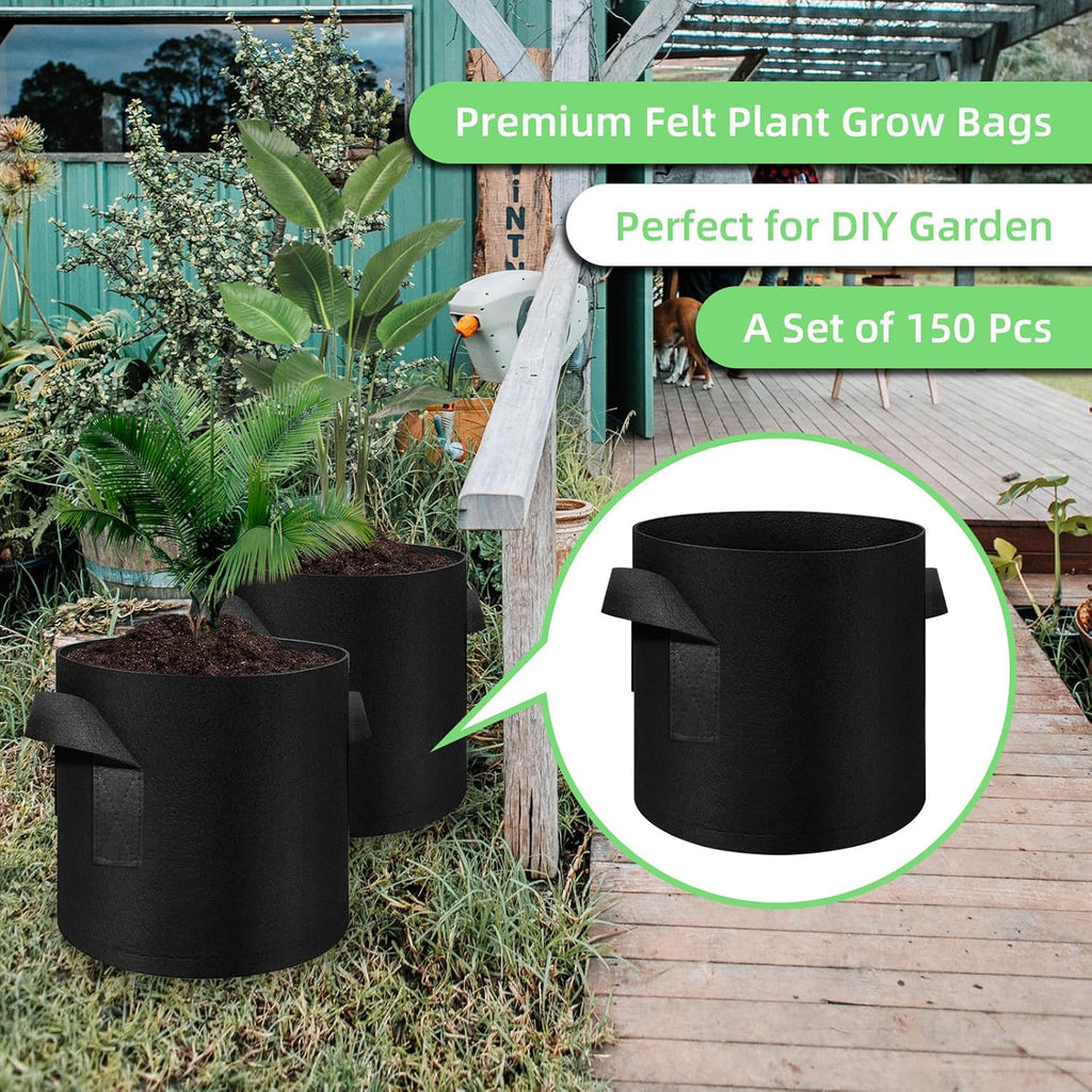 150 Pack 5 Gallon Grow Bags Garden Plant Grow Bag Aeration Fabric Pots with Handles Nonwoven Cloth Pots Planting Bags Garden Bags to Grow Vegetables Flowers Potatoes (5 Gal)