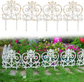Sungmor Decorative Cast Iron Garden Edging, 4 Pack Rustic White Victorian Garden Edging Landscape Border, Vintage Metal Yard Stake Low Picket Fence, 11.8" Tall Outdoor Flower Bed Lawn Fence Panels