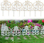 Sungmor Decorative Cast Iron Garden Edging, 4 Pack Rustic White Victorian Garden Edging Landscape Border, Vintage Metal Yard Stake Low Picket Fence, 11.8" Tall Outdoor Flower Bed Lawn Fence Panels