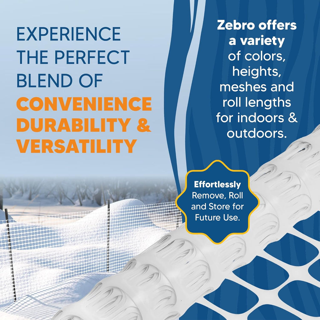 ZEBRO 4' x 100' White Plastic Garden Fence Roll – Standard Duty Safety Netting for Snow, Poultry, Deer, Dogs – Reusable Outdoor Barrier for Yard, Landscaping, Animal Protection