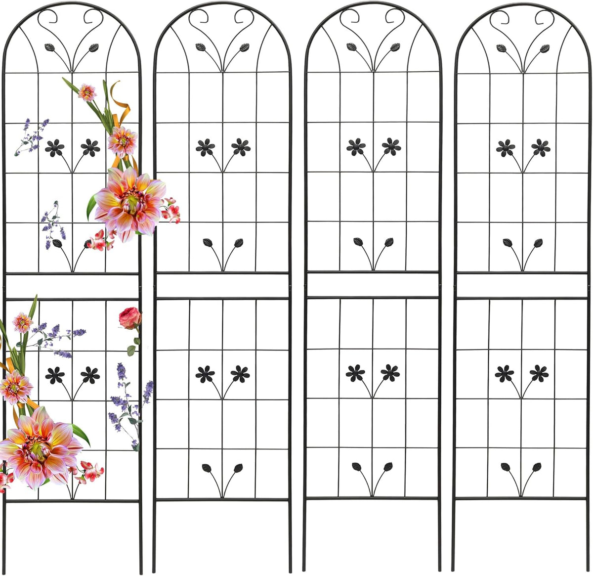 Garden Trellises, 4 Pack Black Metal Coated Rustproof Trellis for Climbing Plants Outdoor, Roses, Vines, Flowers, and Vegetables-19.7×86.7 inches